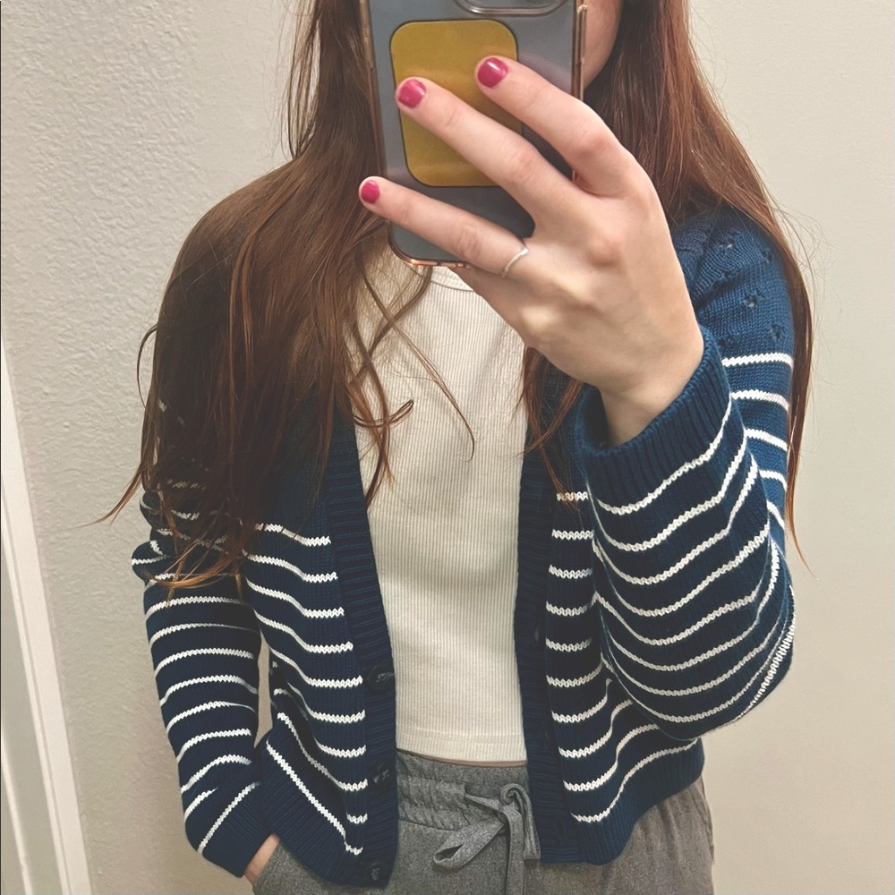 Blue cardigan, adult XS or child 12/14/L